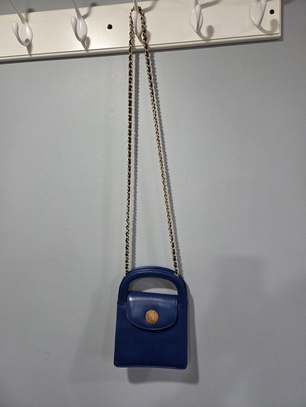 Vintage 90s Monet Blue Leather Gold Tone Hardware & Strap